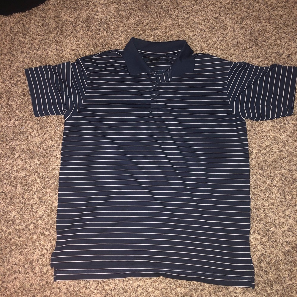 Navy blue and white striped polo